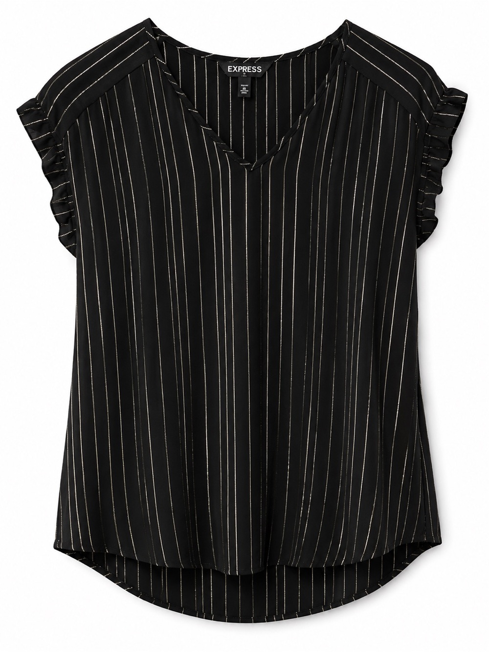 Express Black Metallic-Striped V-Neck Rayon